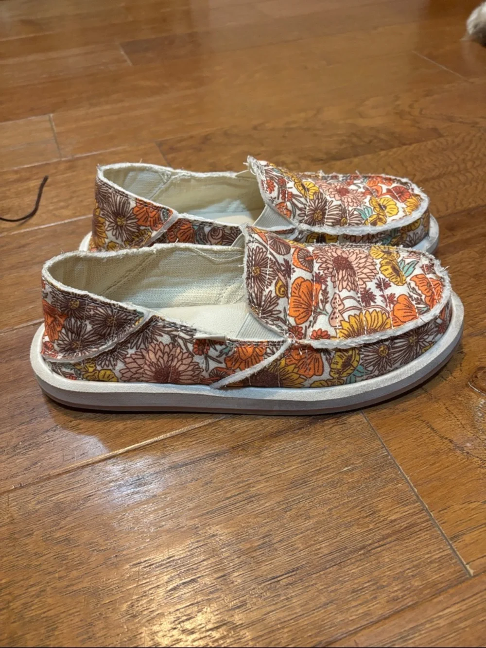 Sanuk Floral Slip-On Loafers in Orange, Yellow & Brown - Picture 2 of 2